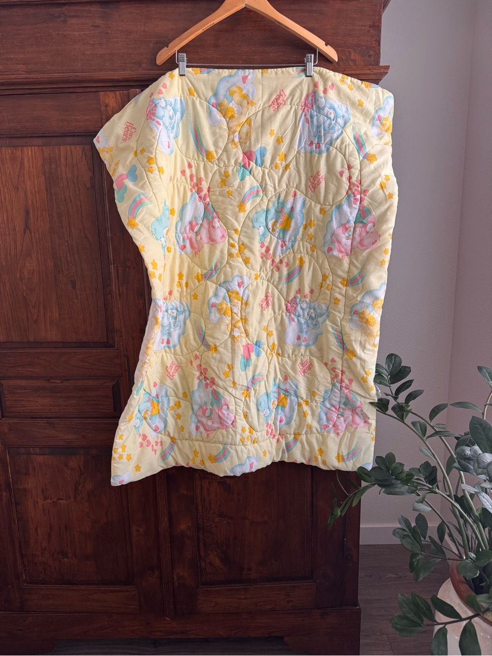 Vintage Care Bears Baby Yellow Quilt 1980s